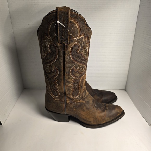 Dan Post Womens Leather Western Cowboy Boots Brown Distressed Size 6.5 M - Picture 4 of 8